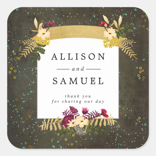 Pegatina Cuadrada Chalkboard Gold Silver Stars DIY Gracias (Anverso)