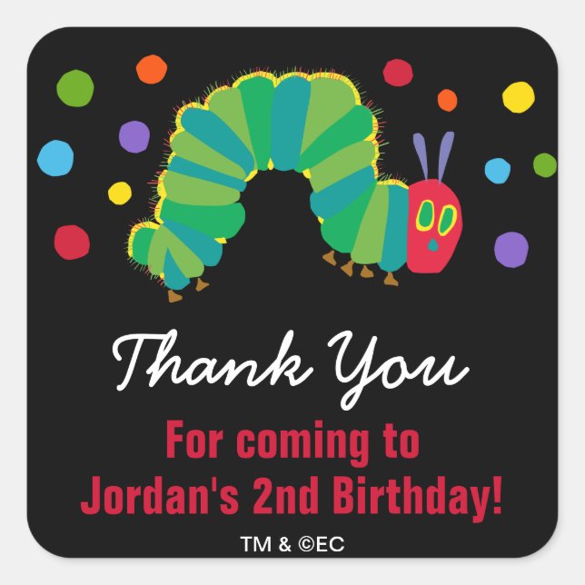 Pegatina Cuadrada Chalkboard Hungry Caterpillar | Gracias (Anverso)