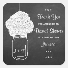 Pegatina Cuadrada Chalkboard Hydrangea Mason Jar Bridal Shower