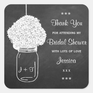 Pegatina Cuadrada Chalkboard Hydrangea Mason Jar Bridal Shower