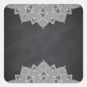 Pegatina Cuadrada Chalkboard Lotus Flower Mandala Swirl