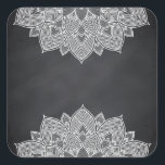 Pegatina Cuadrada Chalkboard Lotus Flower Mandala Swirl<br><div class="desc">Un pizarrón o pizarra en blanco para personalizar el texto para cada ocasión.</div>
