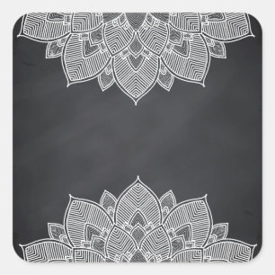 Pegatina Cuadrada Chalkboard Lotus Flower Mandala Swirl