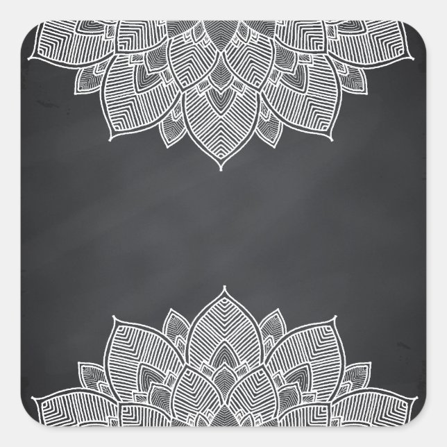 Pegatina Cuadrada Chalkboard Lotus Flower Mandala Swirl (Anverso)