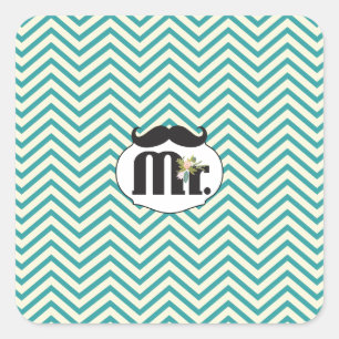 Pegatina Cuadrada Chalkboard Mr. Yellow y Green Zigzag Chevron