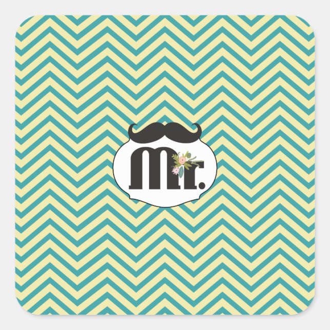 Pegatina Cuadrada Chalkboard Mr. Yellow y Green Zigzag Chevron (Anverso)