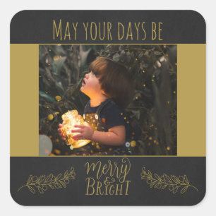 Pegatina Cuadrada Chalkboard negro y oro con Navidades de fotografía