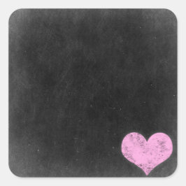 Pegatina Cuadrada Chalkboard Rustic Shabby Chic Pink Chalk Heart