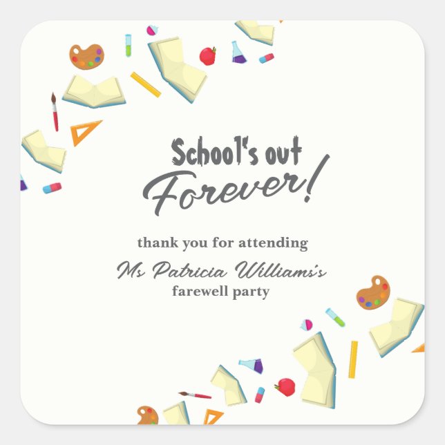 Pegatina Cuadrada Chalkboard School Farewell Retired Teacher Party  (Anverso)