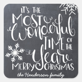 Pegatina Cuadrada Chalkboard Snowflake Maravillosa Navidad