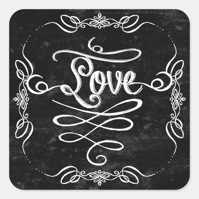 Pegatina Cuadrada Chalkboard Style Rustic Swirly Couples Ducha (Anverso)