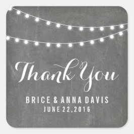 Pegatina Cuadrada Chalkboard Summer String Light Boda Gracias