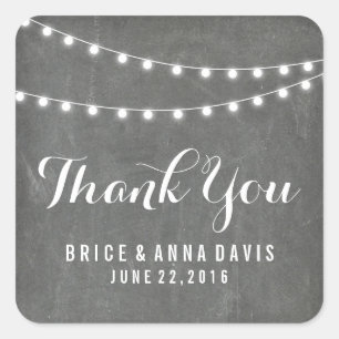 Pegatina Cuadrada Chalkboard Summer String Light Boda Gracias