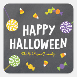 Pegatina Cuadrada Chalkboard Sweet Candy Tratos Felices Halloween