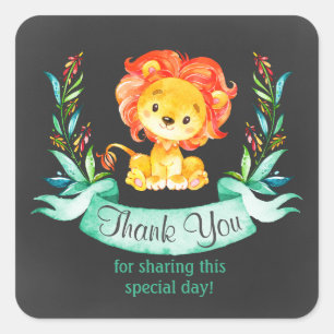 Pegatina Cuadrada Chalkboard Watercolor Lion Gracias
