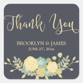 Pegatina Cuadrada Chalkboard Wedding Stickers Square Yellow Flowers