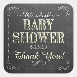Pegatina Cuadrada Chalkboard Yellow Vintage Typograpy Baby Shower