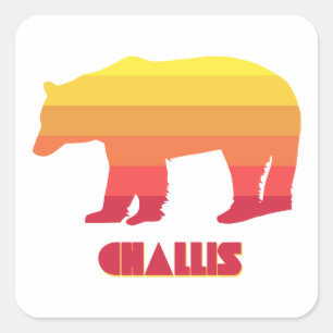 Pegatina Cuadrada Challis Idaho Rainbow Bear