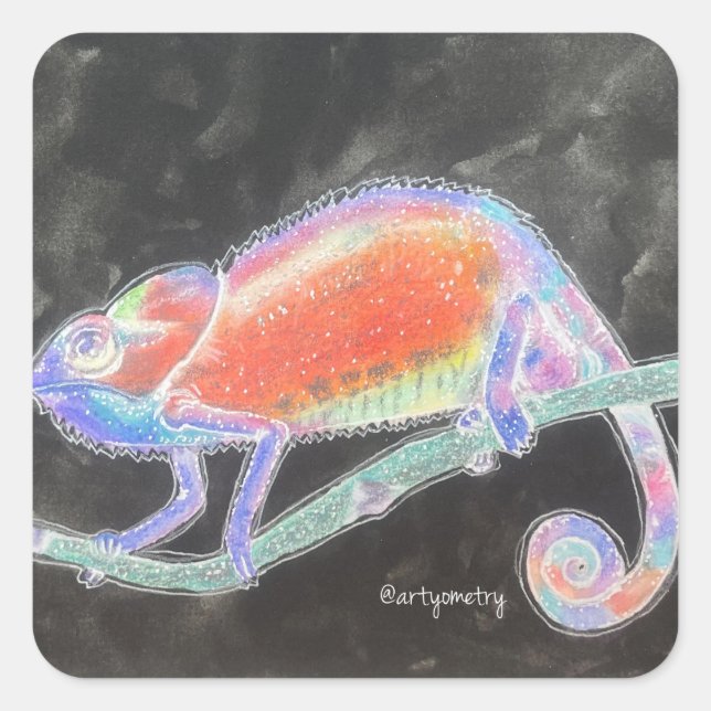 Pegatina Cuadrada Chameleon Inverse (Anverso)
