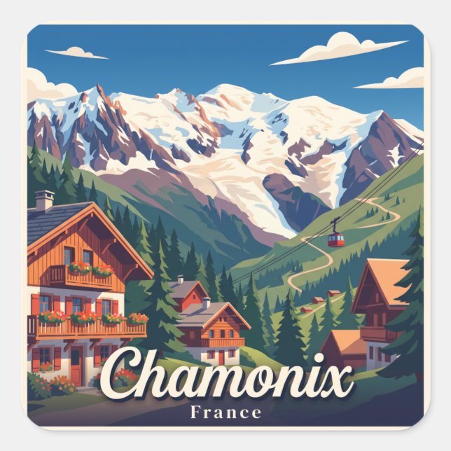 Pegatina Cuadrada Chamonix Francia (Anverso)