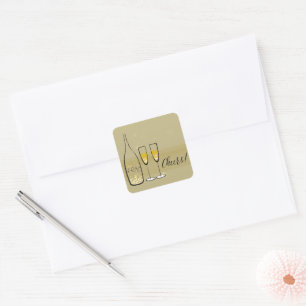 Pegatina Cuadrada Champagne Dorado Cheers Burbujeante Elegante Chic 