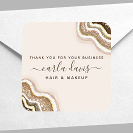 Pegatina Cuadrada Champagne Gold Tan Purpurina Agate Geode Business