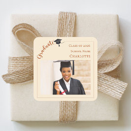 Pegatina Cuadrada Champagne photo She did it Graduate 