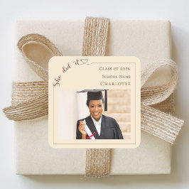 Pegatina Cuadrada Champagne photo She did it Graduate 