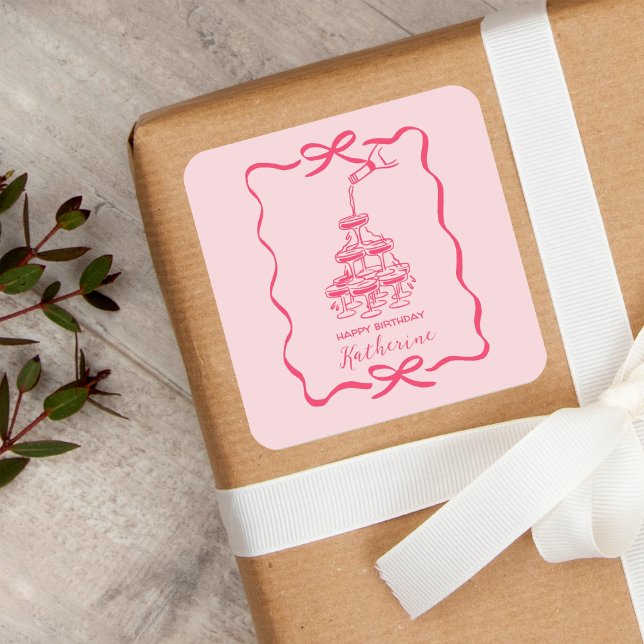 Pegatina Cuadrada Champagne Tower Pink Hand Drawn Doodles Birthday  (Subido por el creador)