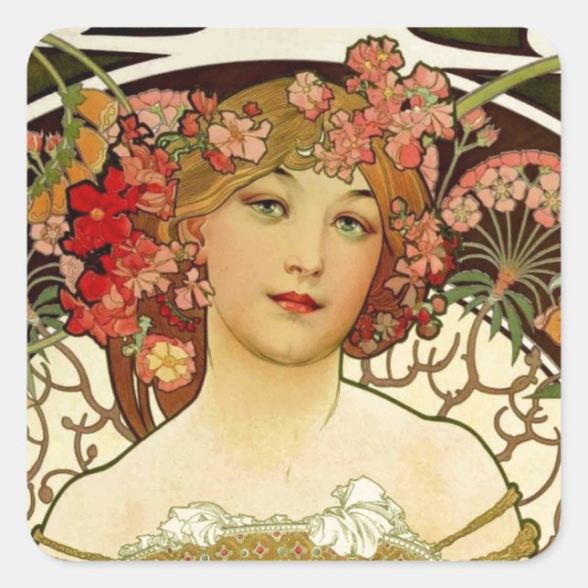 Pegatina Cuadrada Champagne Woman 1897 - F. Champenois Imprimeur (Anverso)