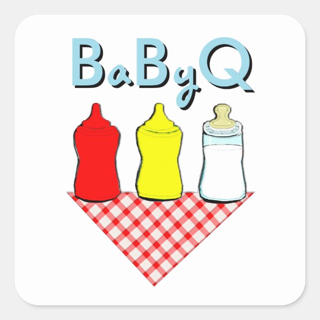 Pegatina Cuadrada Champán de bebé para barbacoa de verano (Anverso)