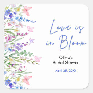Pegatina Cuadrada Champán Floral de Primavera El Amor está en Flor e
