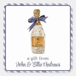 Pegatina Cuadrada Champán francés acuarela con regalo de vaca de la 