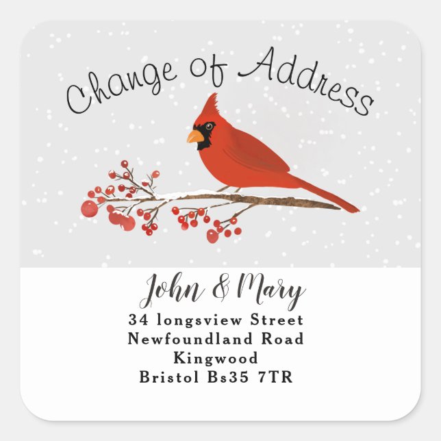 Pegatina Cuadrada Change of Address sticker cardinal (Anverso)