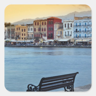 Pegatina Cuadrada Chania al anochecer, Chania, Creta, Grecia