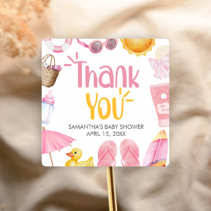 Pegatina Cuadrada Chapoteo de verano Baby Shower