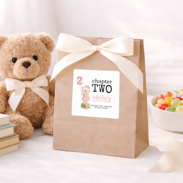 Pegatina Cuadrada Chapter Two Bear Books Girl 2nd Birthday Thanks (Subido por el creador)