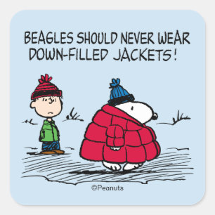 Pegatina Cuadrada Chaqueta acolchada de Snoopy y Linus de Peanuts
