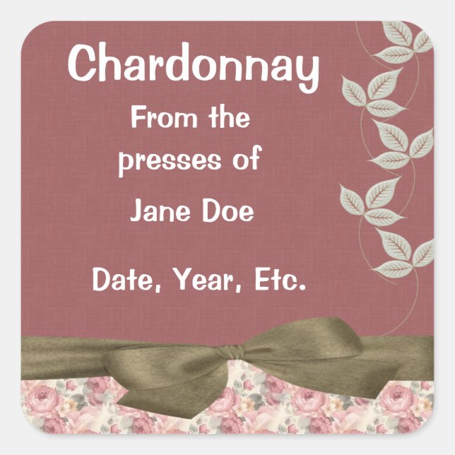 Pegatina Cuadrada Chardonnay Rosa Wine Labels (Anverso)