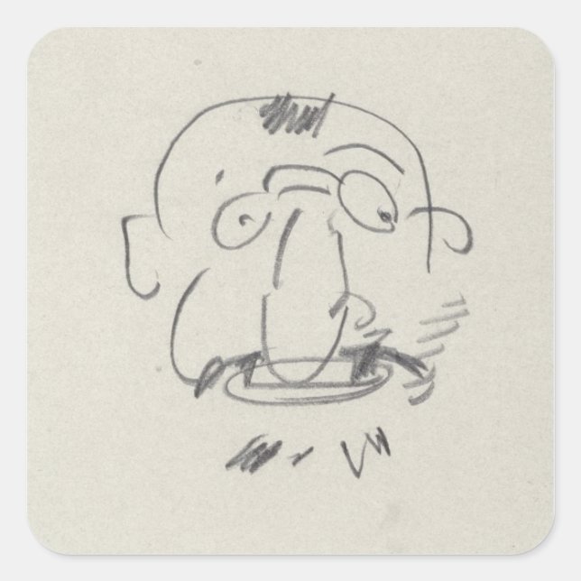 Pegatina Cuadrada Charge de Lautrec par Lui-Meme (lápiz sobre papel) (Anverso)