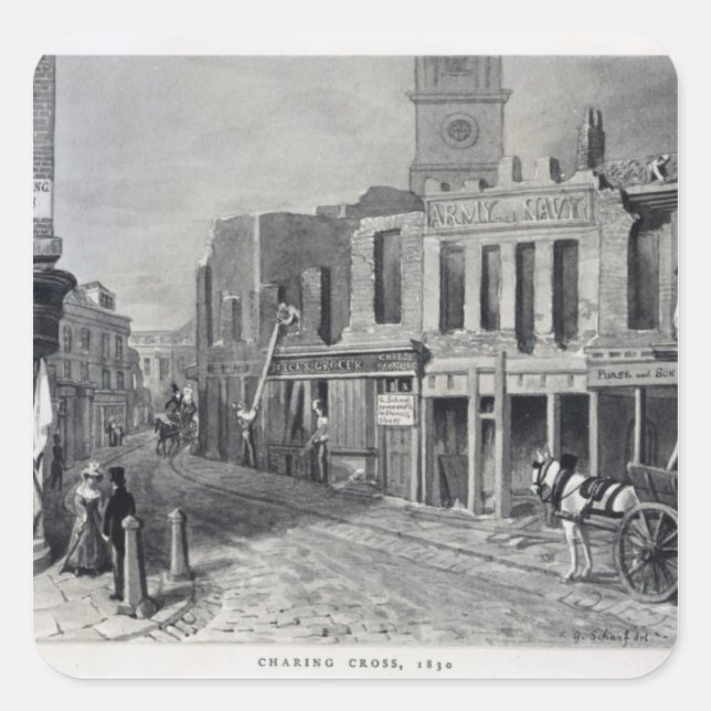 Pegatina Cuadrada Charing Cross, 1830 (Anverso)