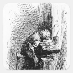 Pegatina Cuadrada Charles Dickens en la fábrica que se ennegrece