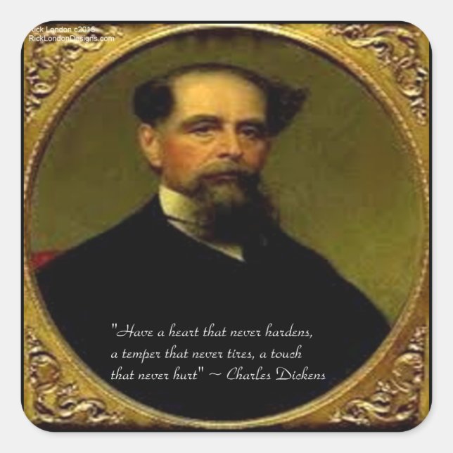 Pegatina Cuadrada Charles Dickens y la más sentida cita (Anverso)