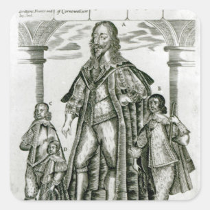 Pegatina Cuadrada Charles I con sus hijos