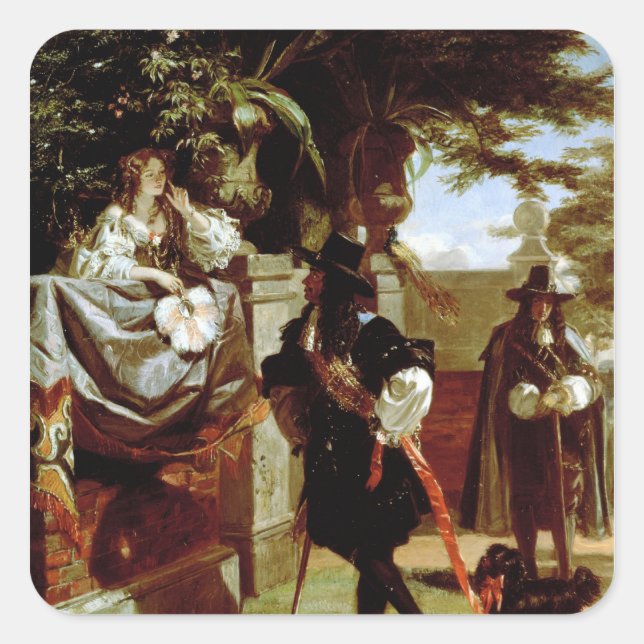 Pegatina Cuadrada Charles II y Nell Gwynne (Anverso)
