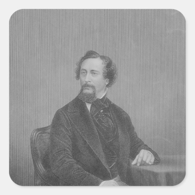Pegatina Cuadrada Charles John Huffam Dickens (Anverso)