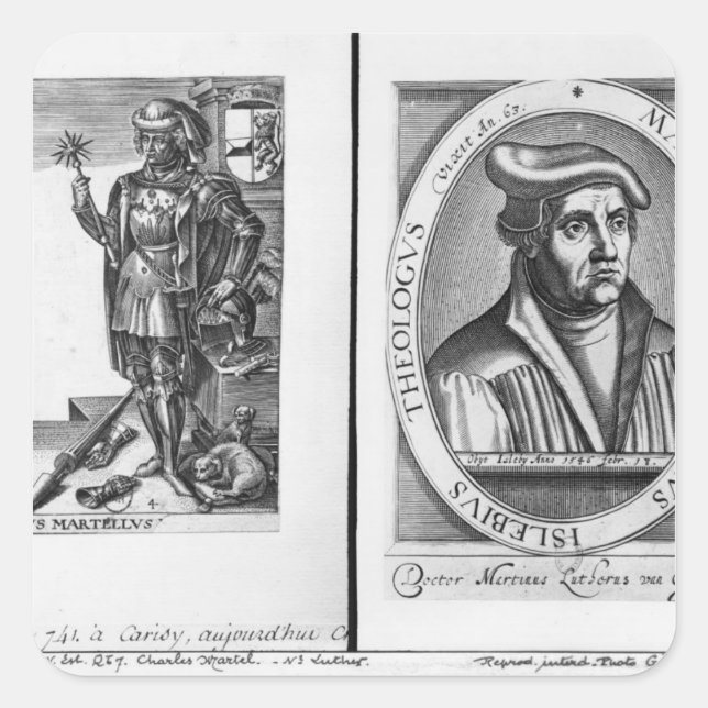 Pegatina Cuadrada Charles Martel y Martin Luther (Anverso)
