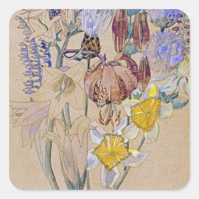 Pegatina Cuadrada Charles Rennie Mackintosh - Mont Louis - Flor (Anverso)