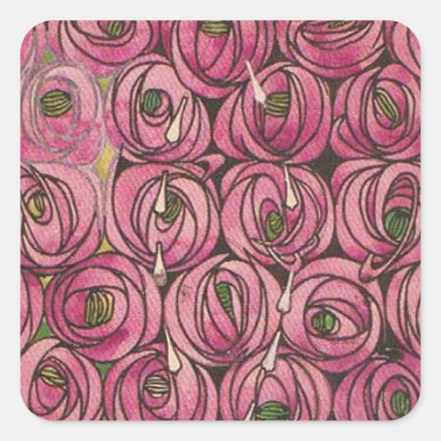 Pegatina Cuadrada Charles Rennie Mackintosh - Rosas (Anverso)