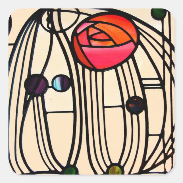 Pegatina Cuadrada Charles Rennie Mackintosh StainGlass (Anverso)